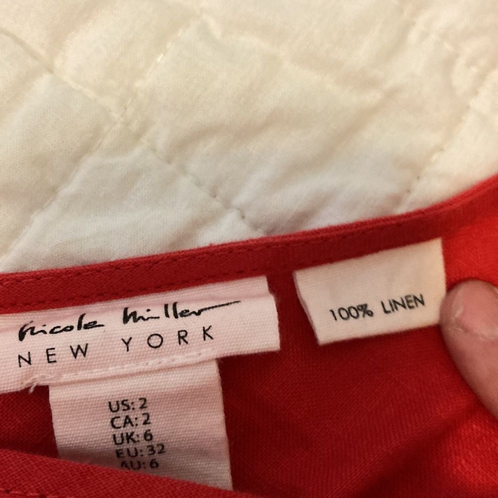 Nicole Miller Linen Red Fit and Flare Midi Dress Pockets Sz 2 - Picture 6 of 7